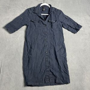 Banana‎ Republic Blue 3/4 Sleeve Linen Shirt Dress Pockets Button  XS-Repaired